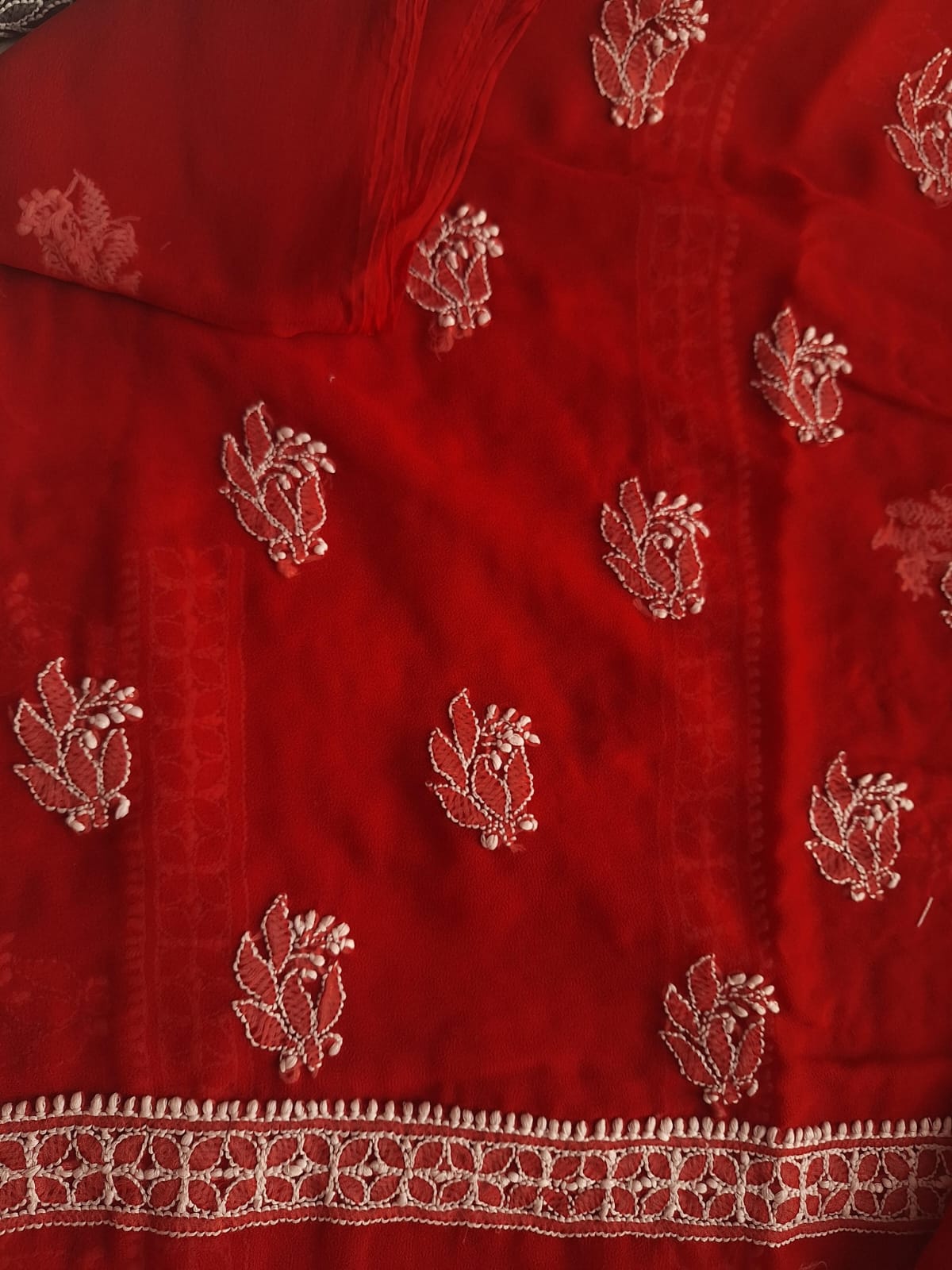 Deep Red Georgette Hand embroidered Full suit
