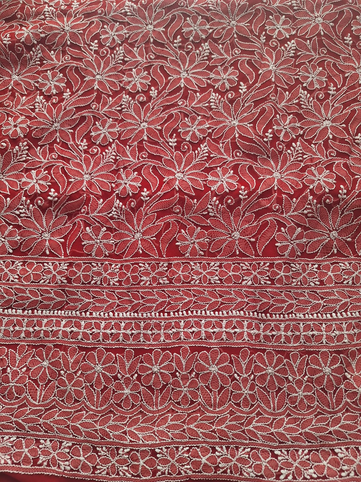 Deep Red Georgette Hand embroidered Full suit