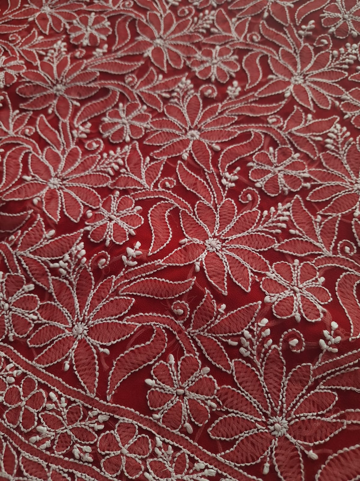Deep Red Georgette Hand embroidered Full suit