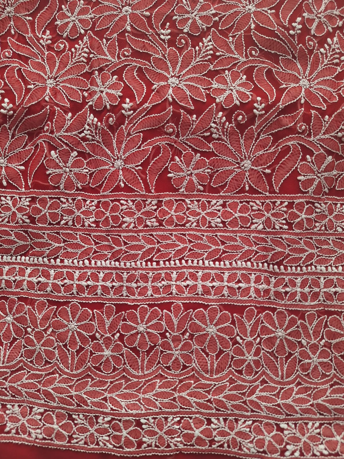 Deep Red Georgette Hand embroidered Full suit