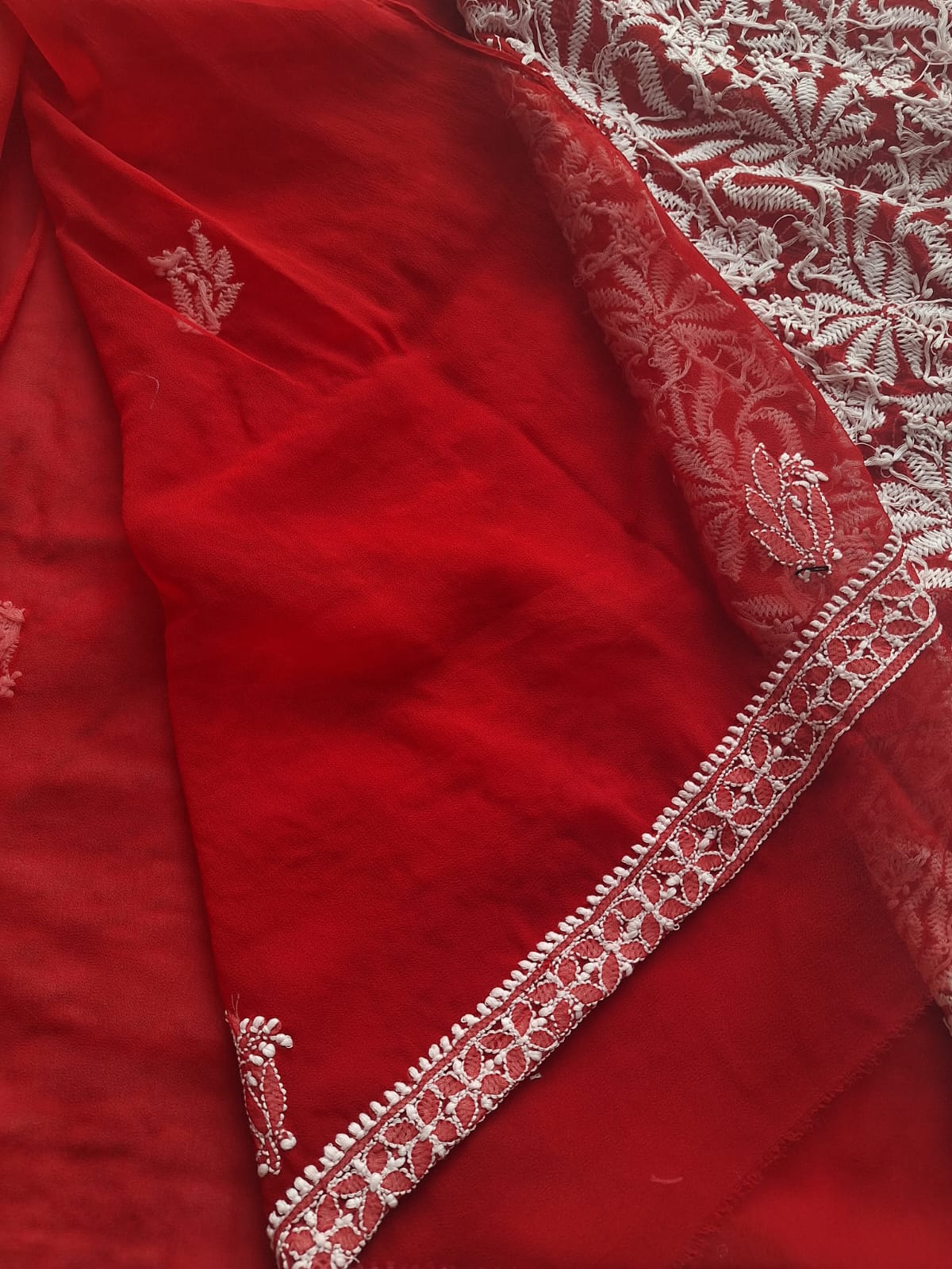 Deep Red Georgette Hand embroidered Full suit