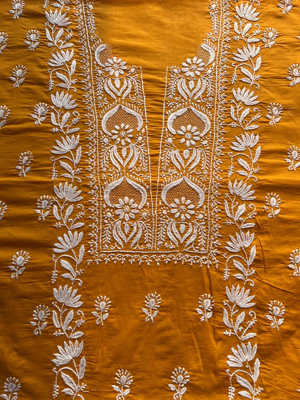 Mustard Yellow Pure cotton Kurta fabric with handwork