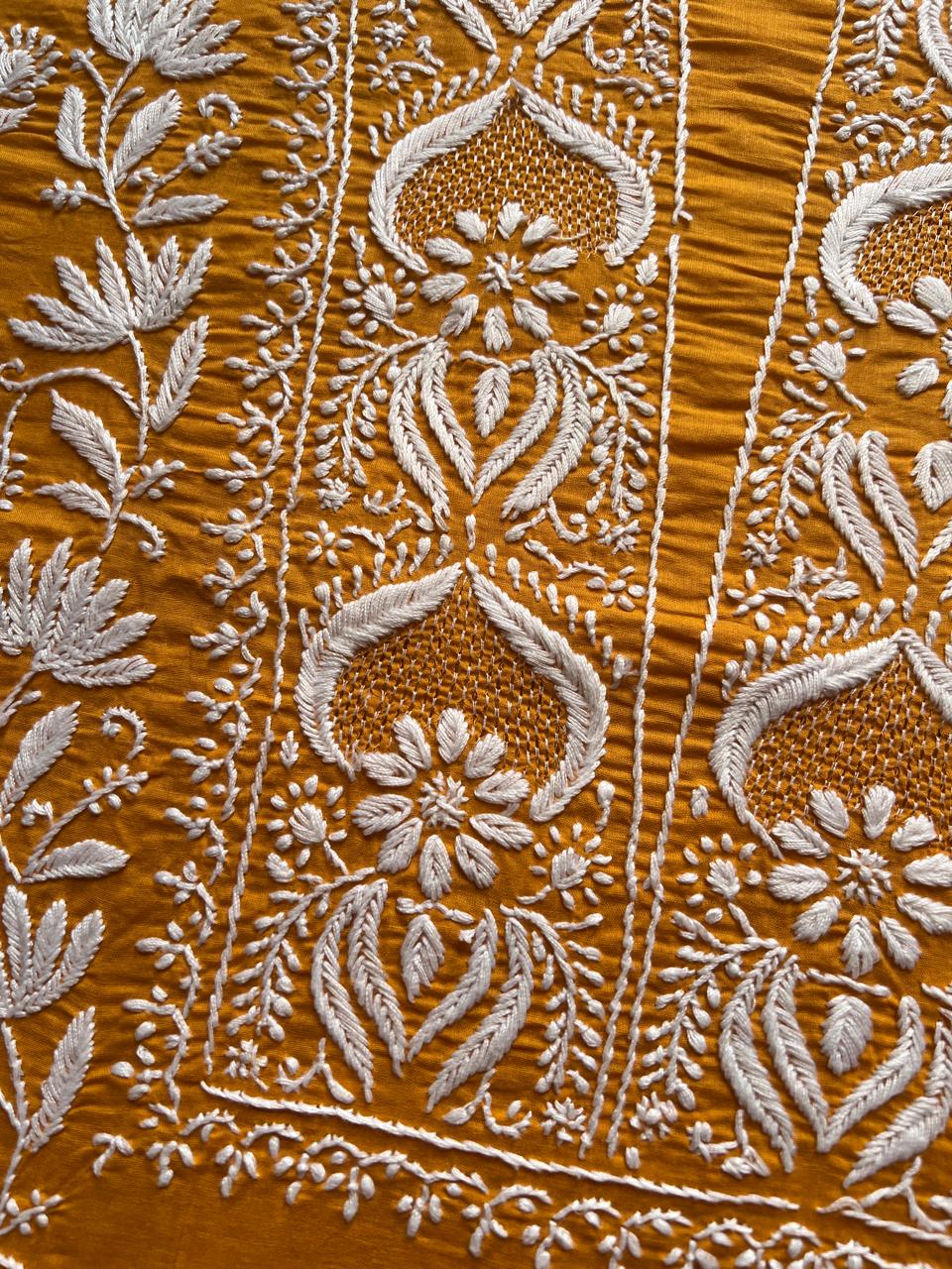 Mustard Yellow Pure cotton Kurta fabric with handwork