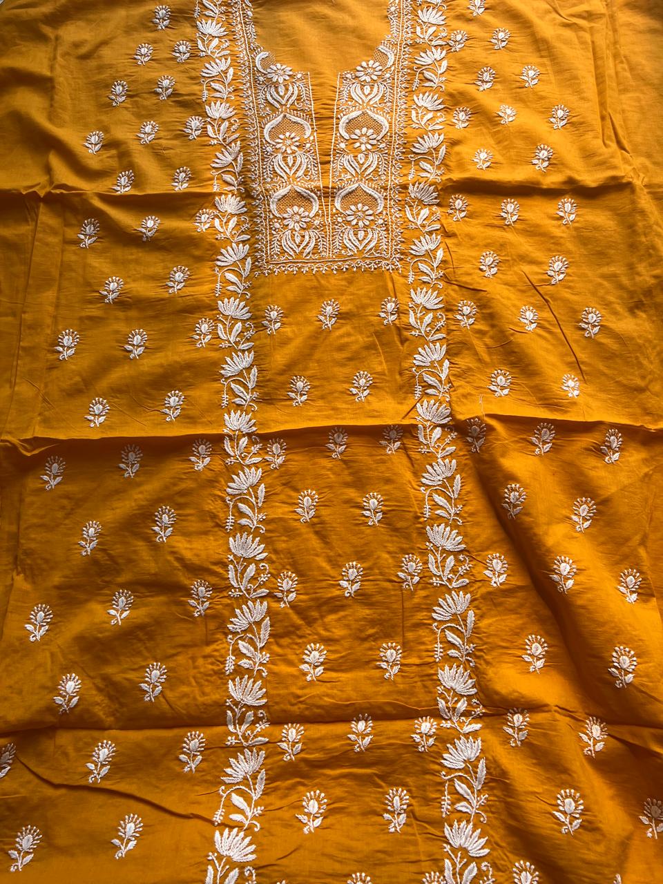 Mustard Yellow Pure cotton Kurta fabric with handwork