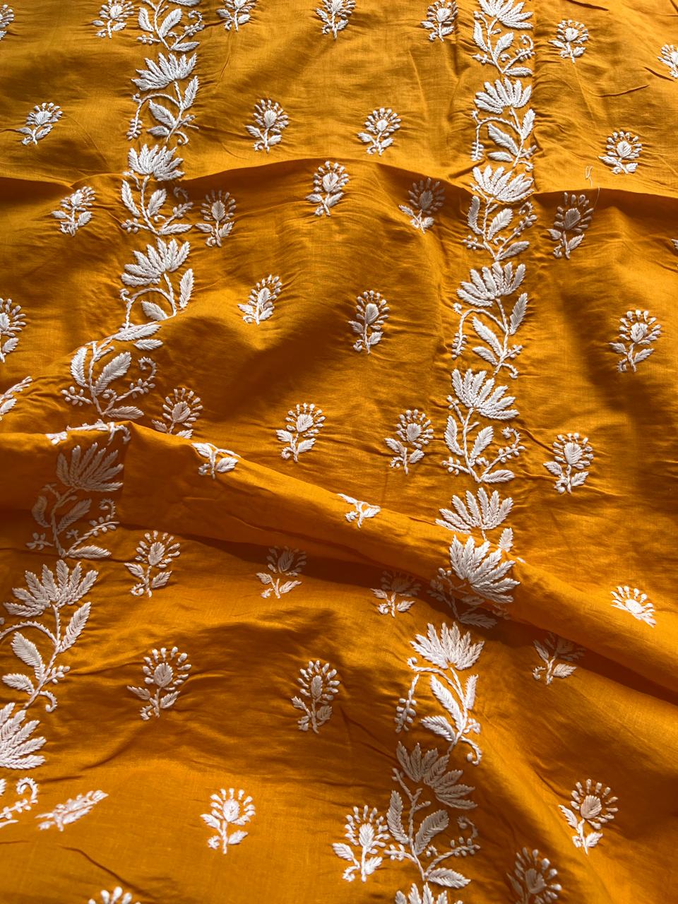 Mustard Yellow Pure cotton Kurta fabric with handwork