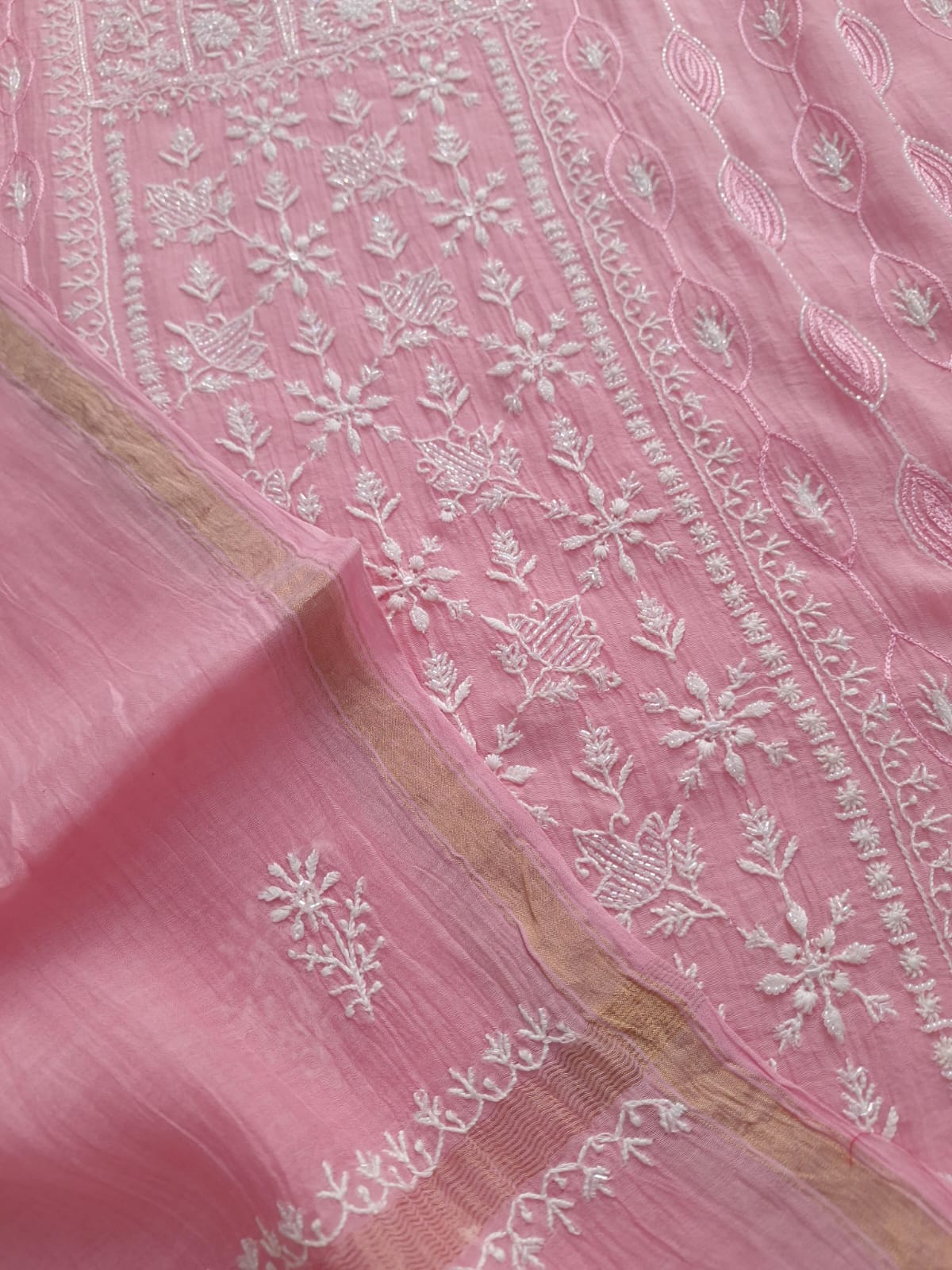 Baby Pink Mul chanderi Semistitched Kurta and dupatta set with add on