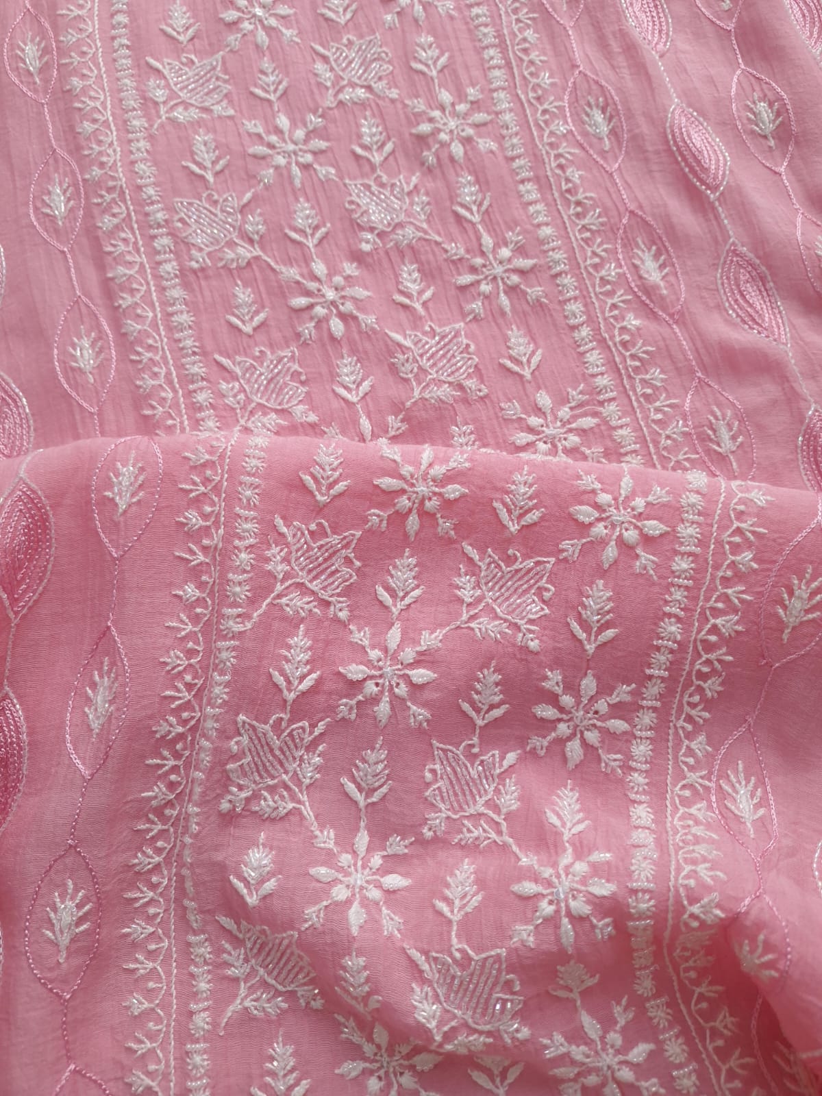 Baby Pink Mul chanderi Semistitched Kurta and dupatta set with add on