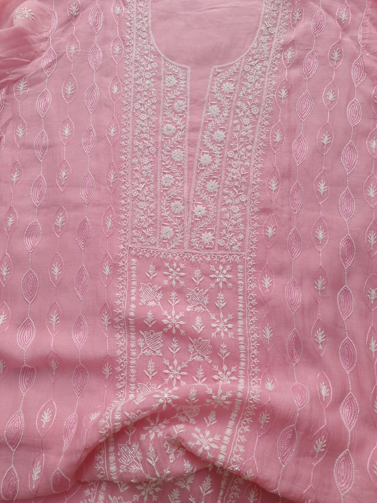 Baby Pink Mul chanderi Semistitched Kurta and dupatta set with add on