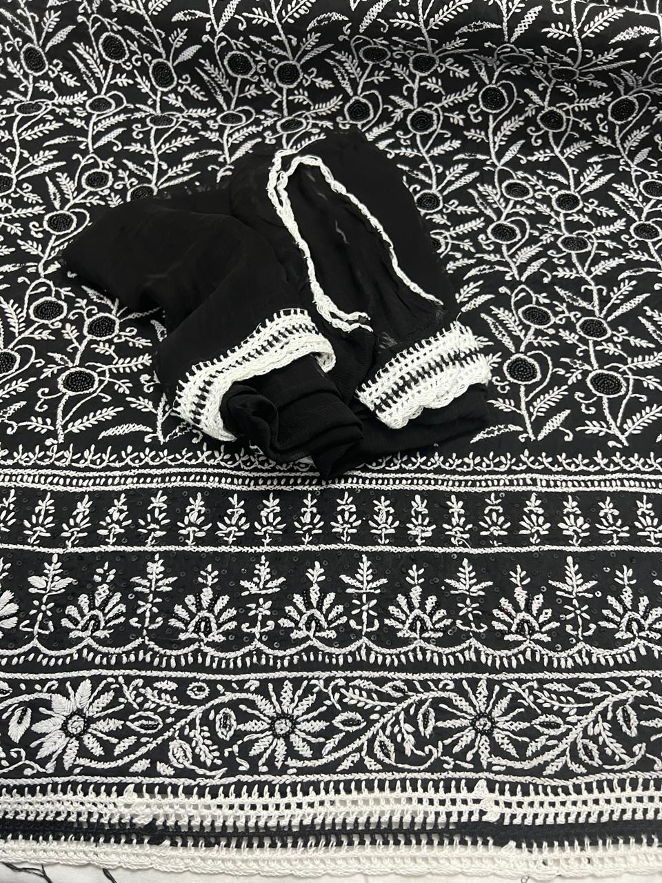 Black and White Hand embroidered set with add on