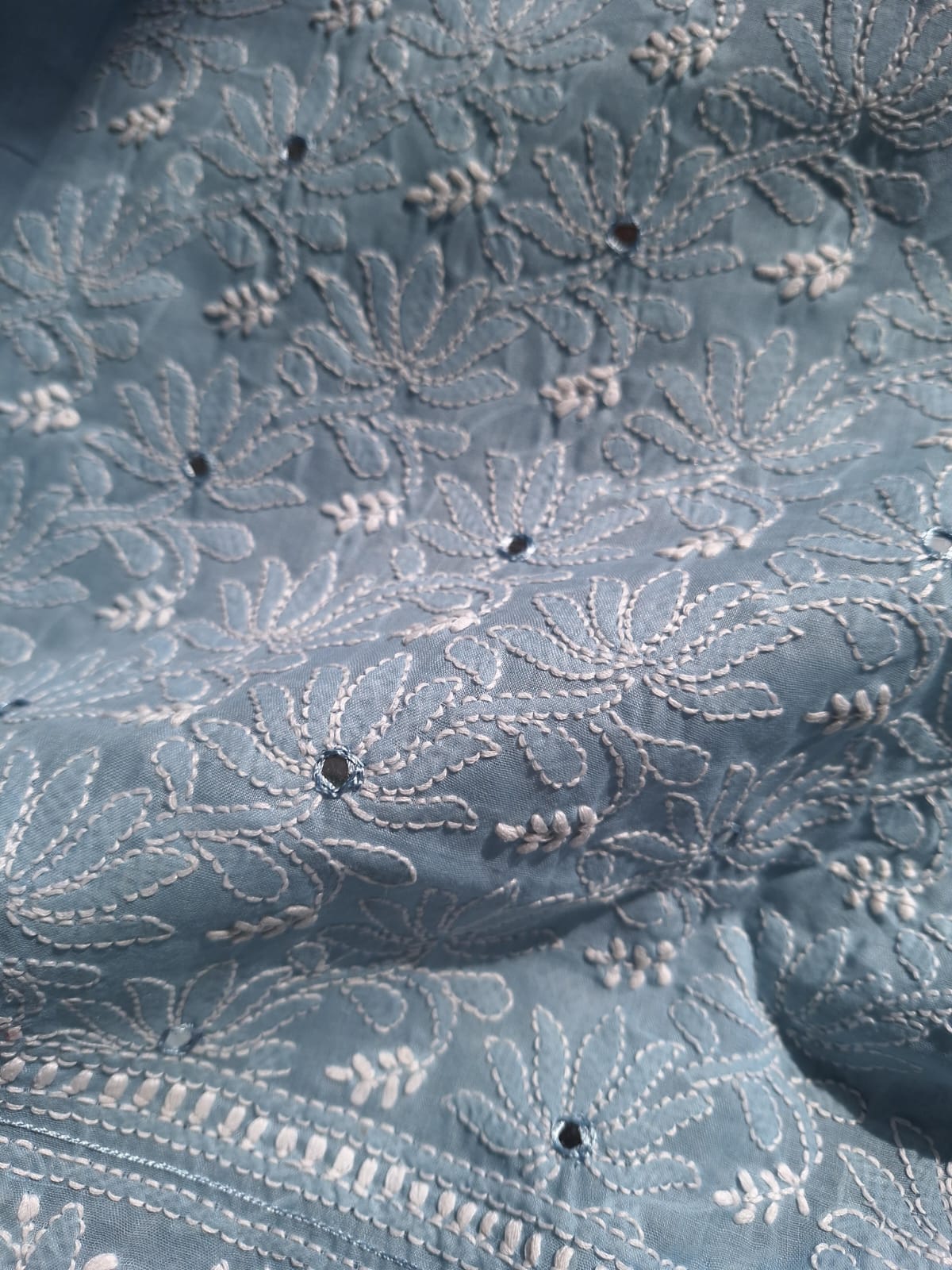 Grey Cotton Hand Crafted Kurta with Mirrors