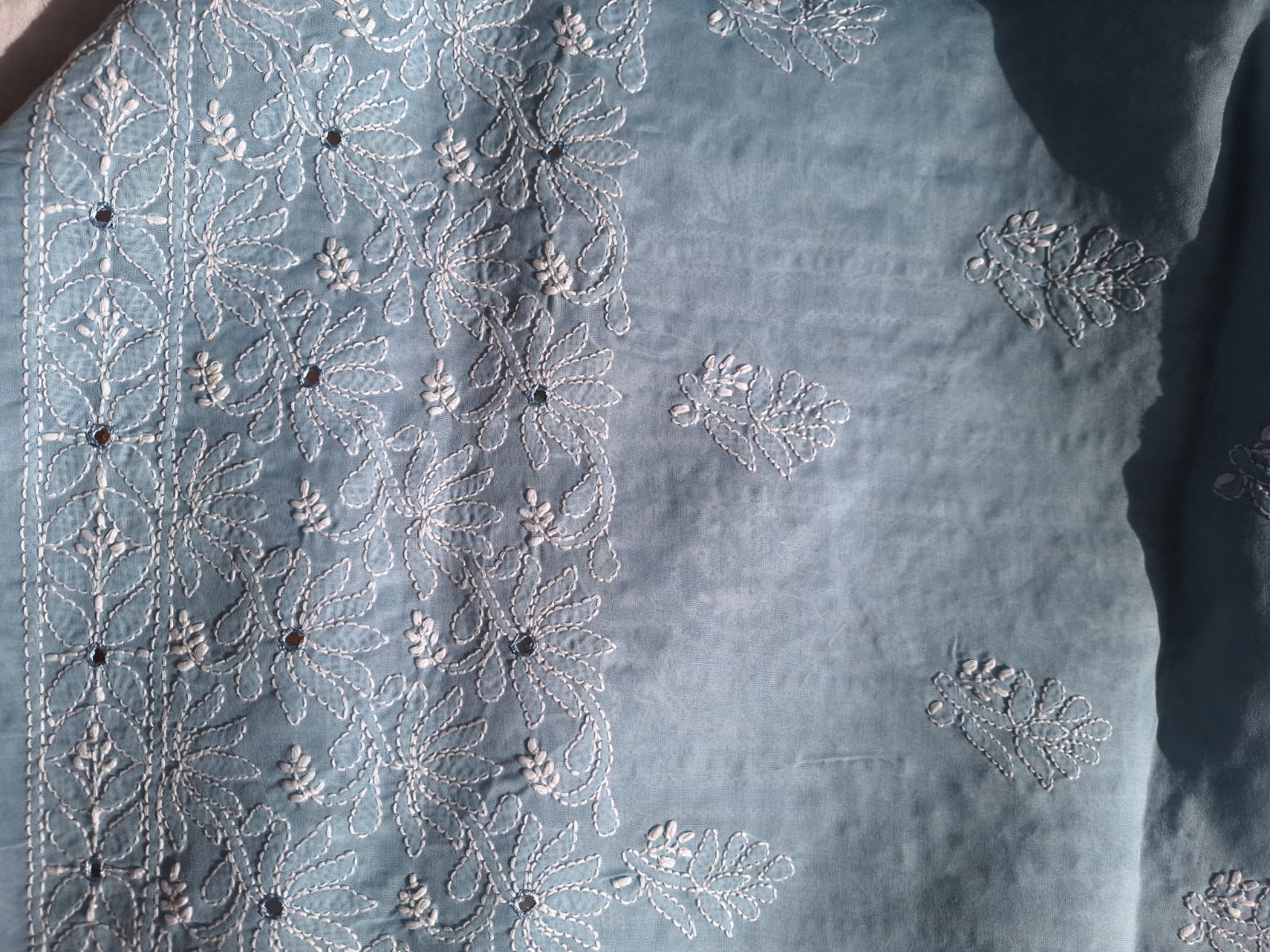 Grey Cotton Hand Crafted Kurta with Mirrors