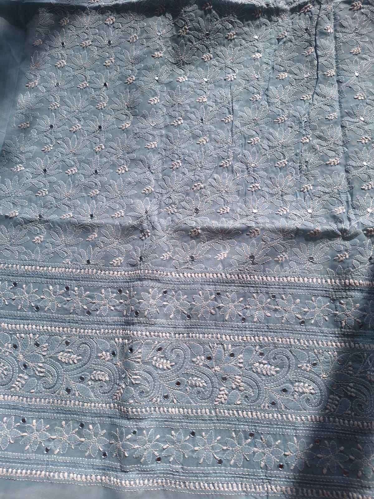 Grey Cotton Hand Crafted Kurta with Mirrors