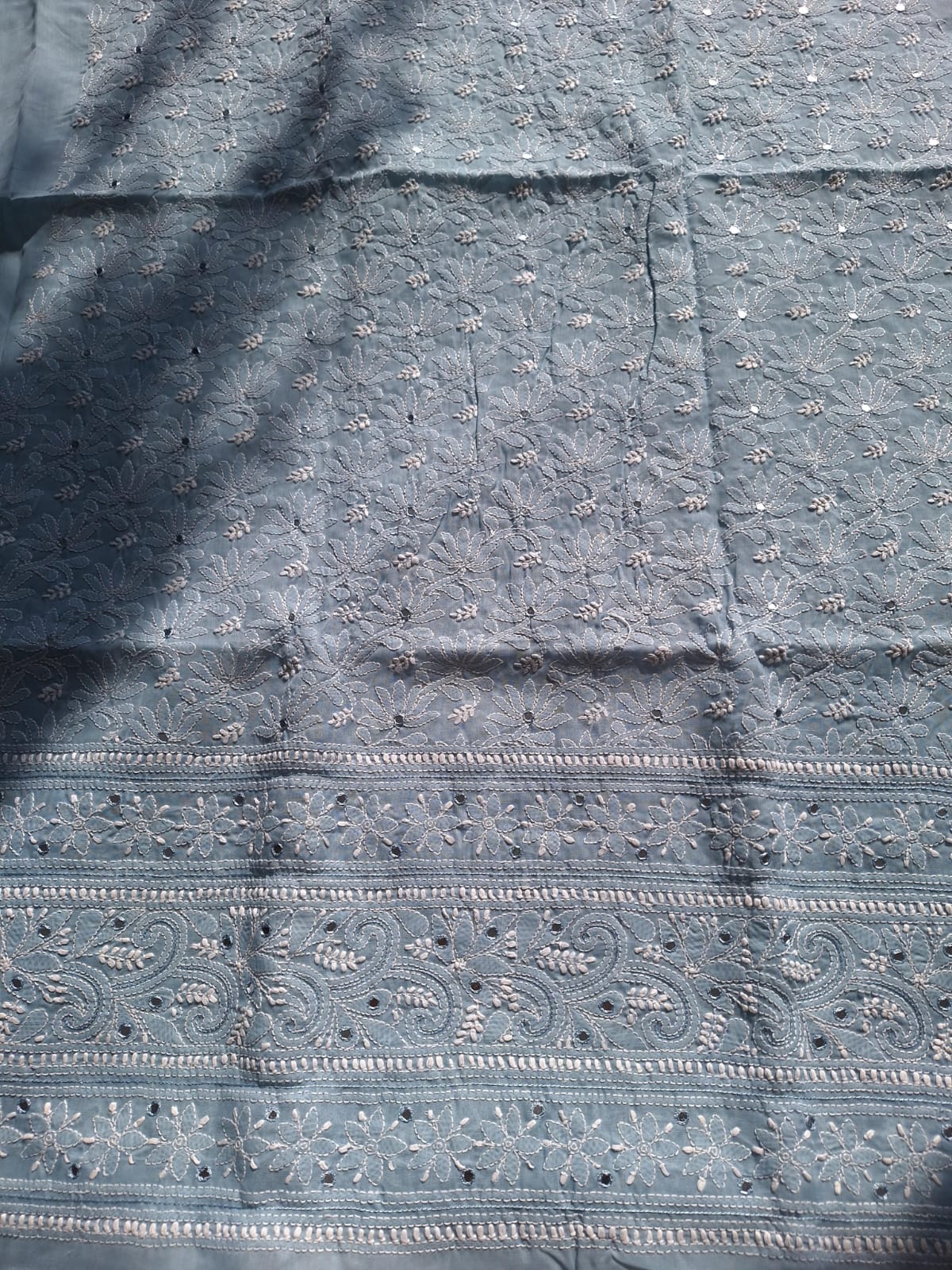Grey Cotton Hand Crafted Kurta with Mirrors