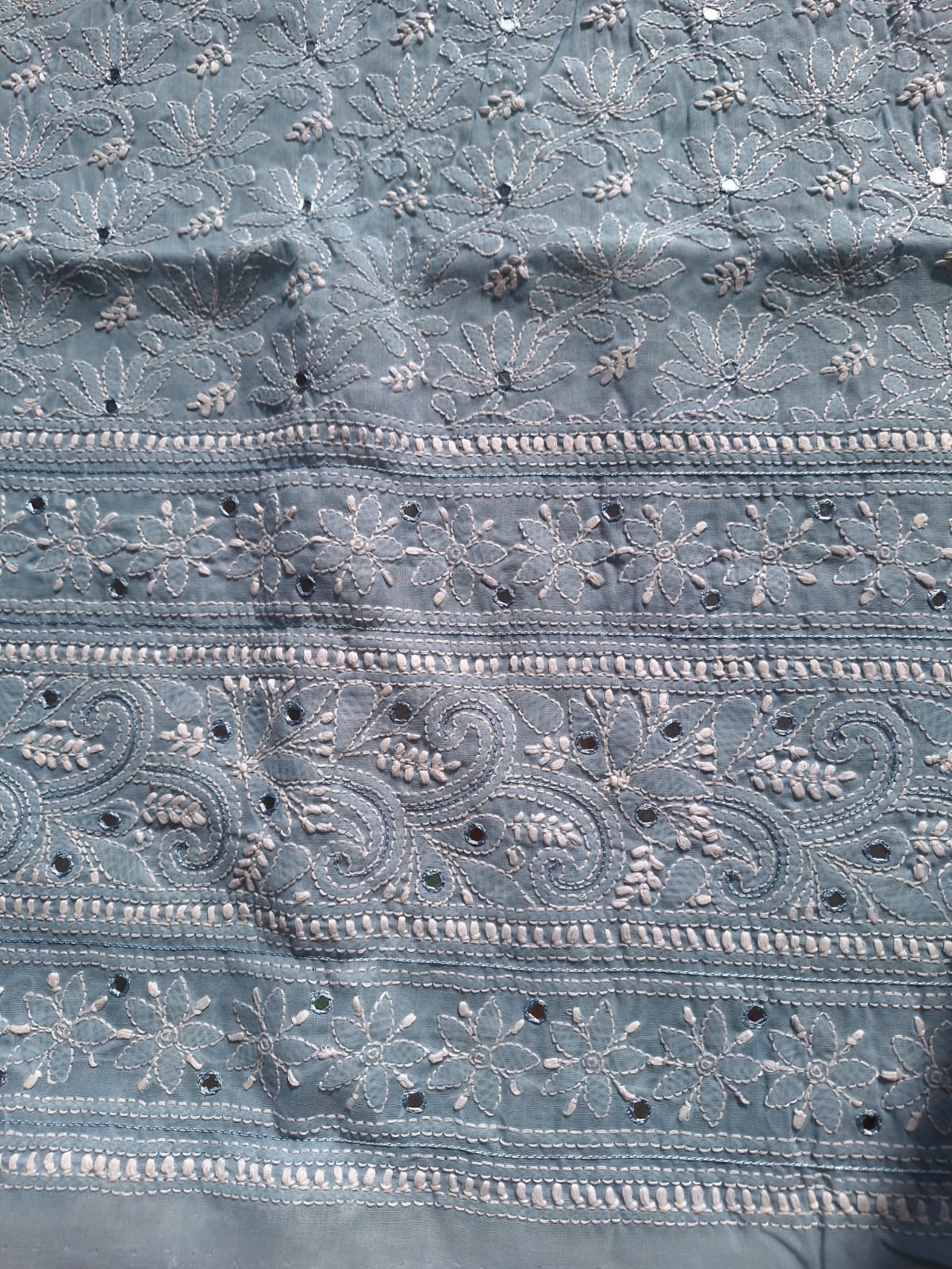 Grey Cotton Hand Crafted Kurta with Mirrors