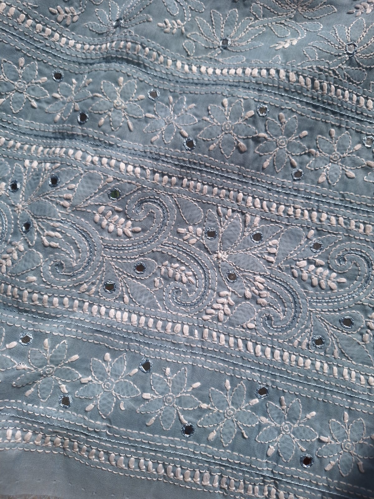 Grey Cotton Hand Crafted Kurta with Mirrors