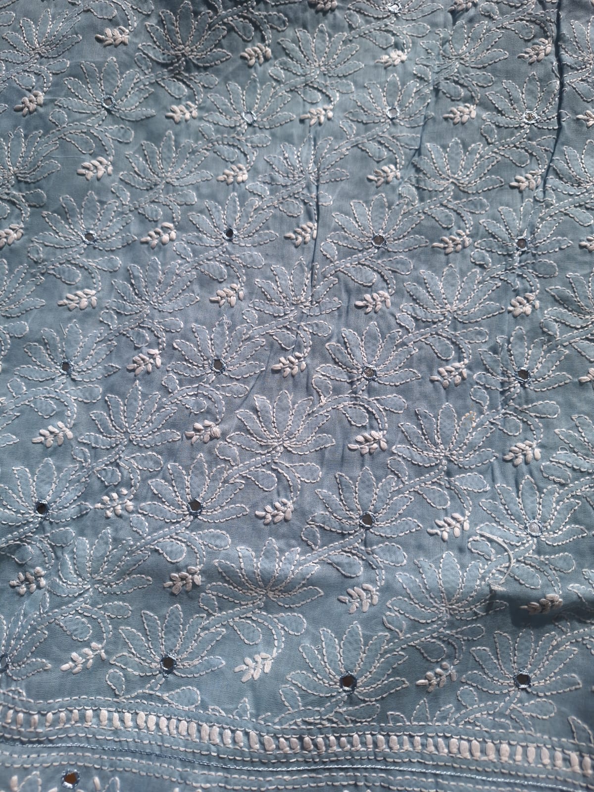 Grey Cotton Hand Crafted Kurta with Mirrors