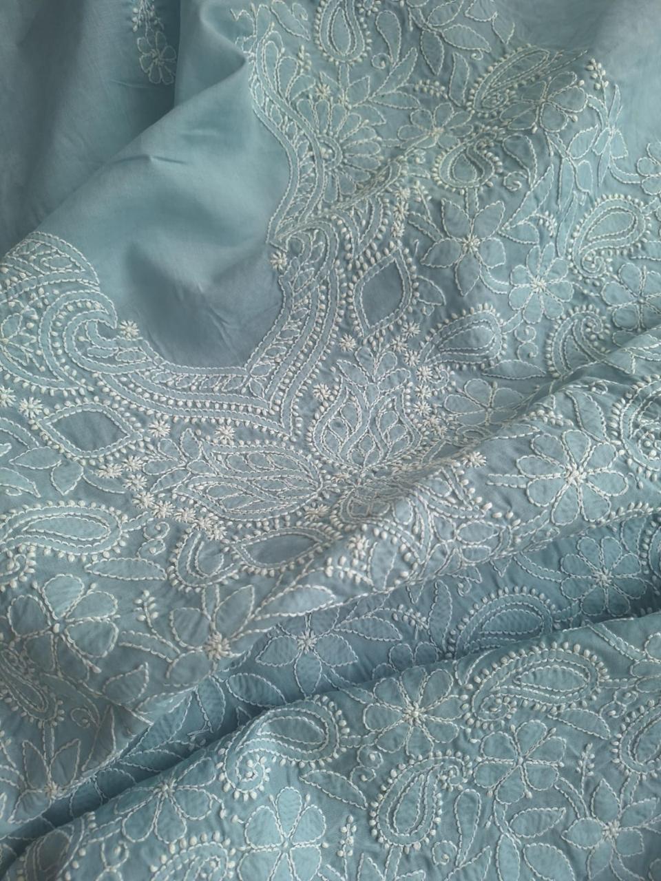 Grey Cotton Hand Embroidered kurta