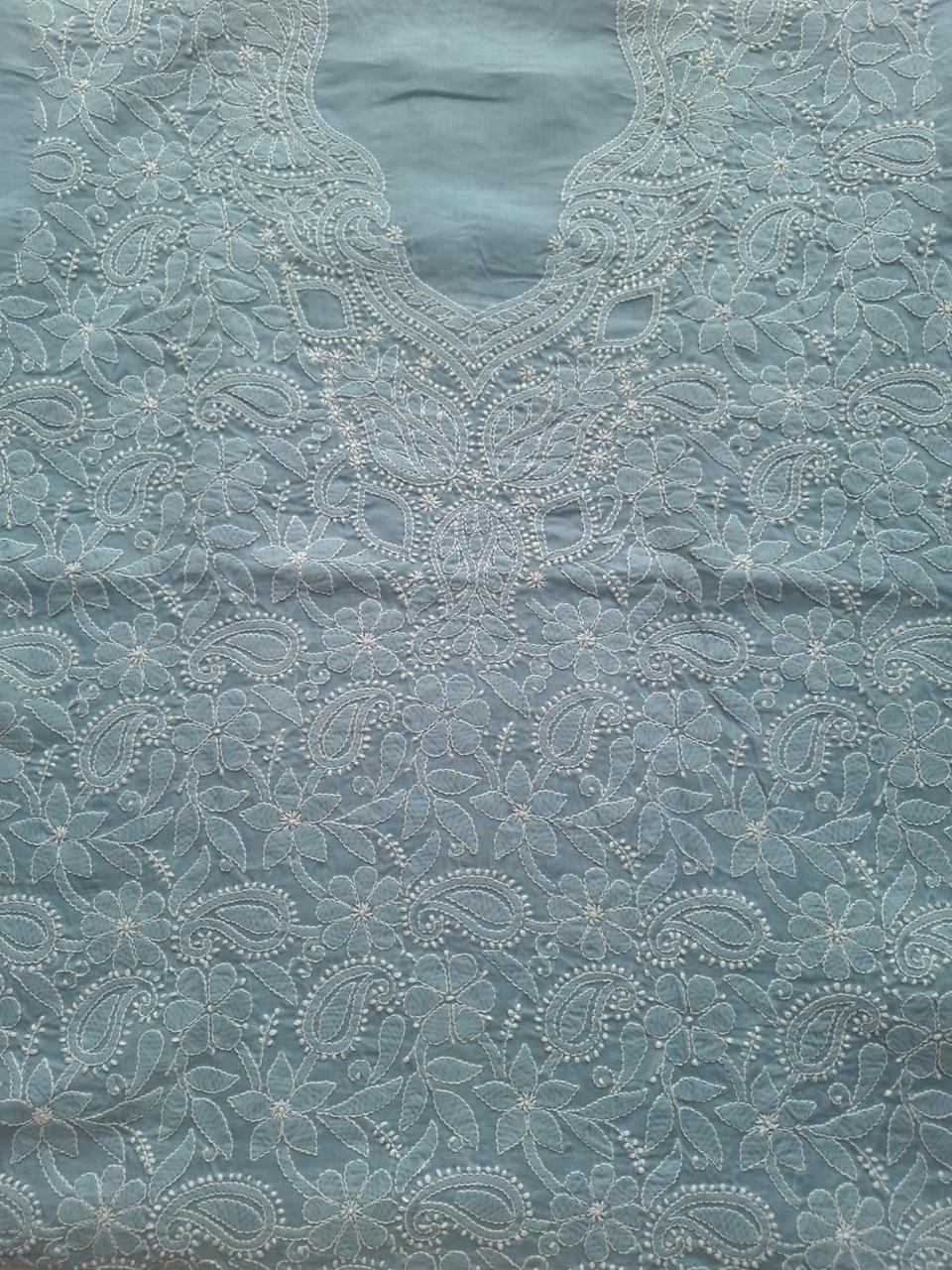 Grey Cotton Hand Embroidered kurta