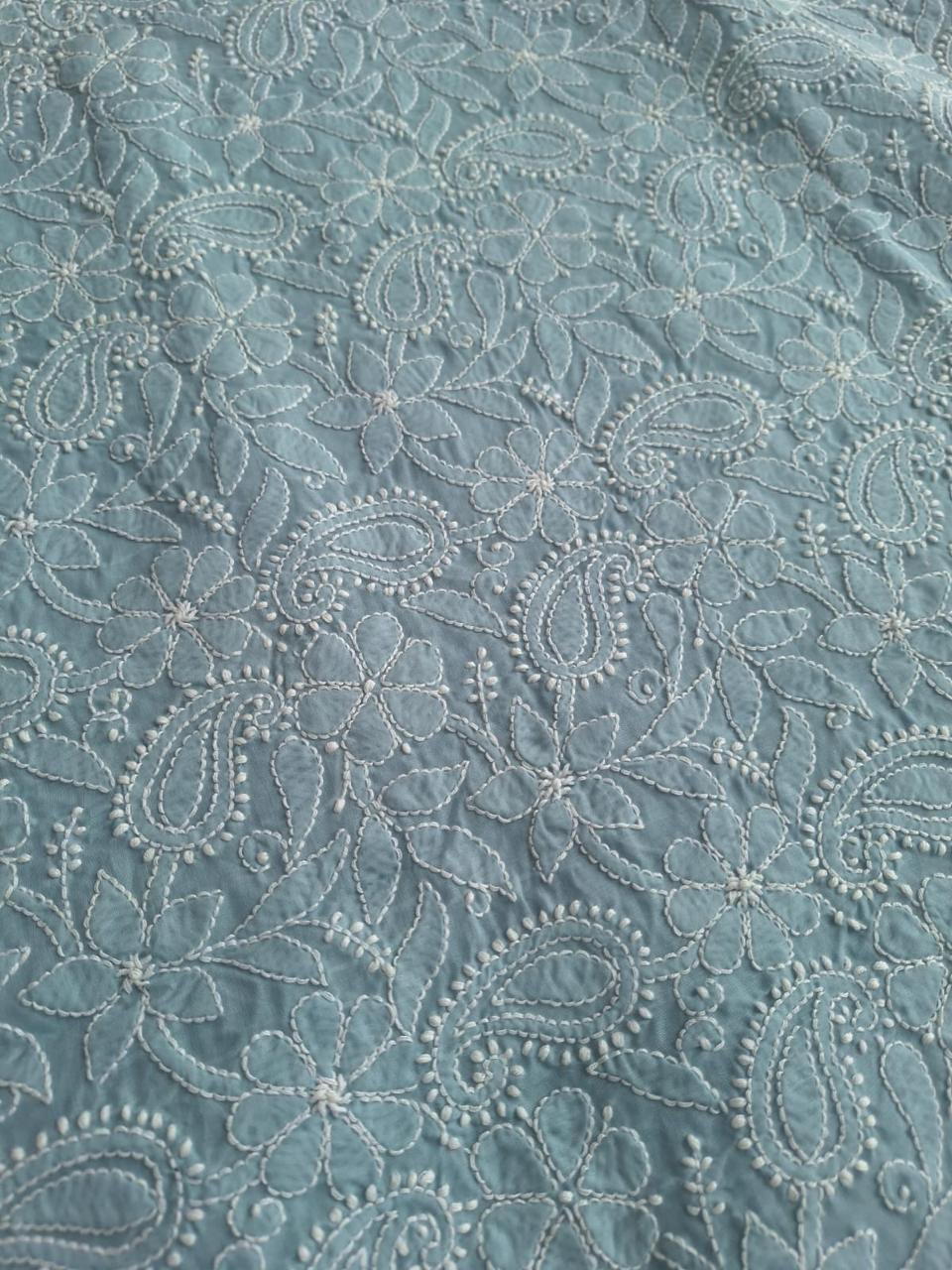 Grey Cotton Hand Embroidered kurta