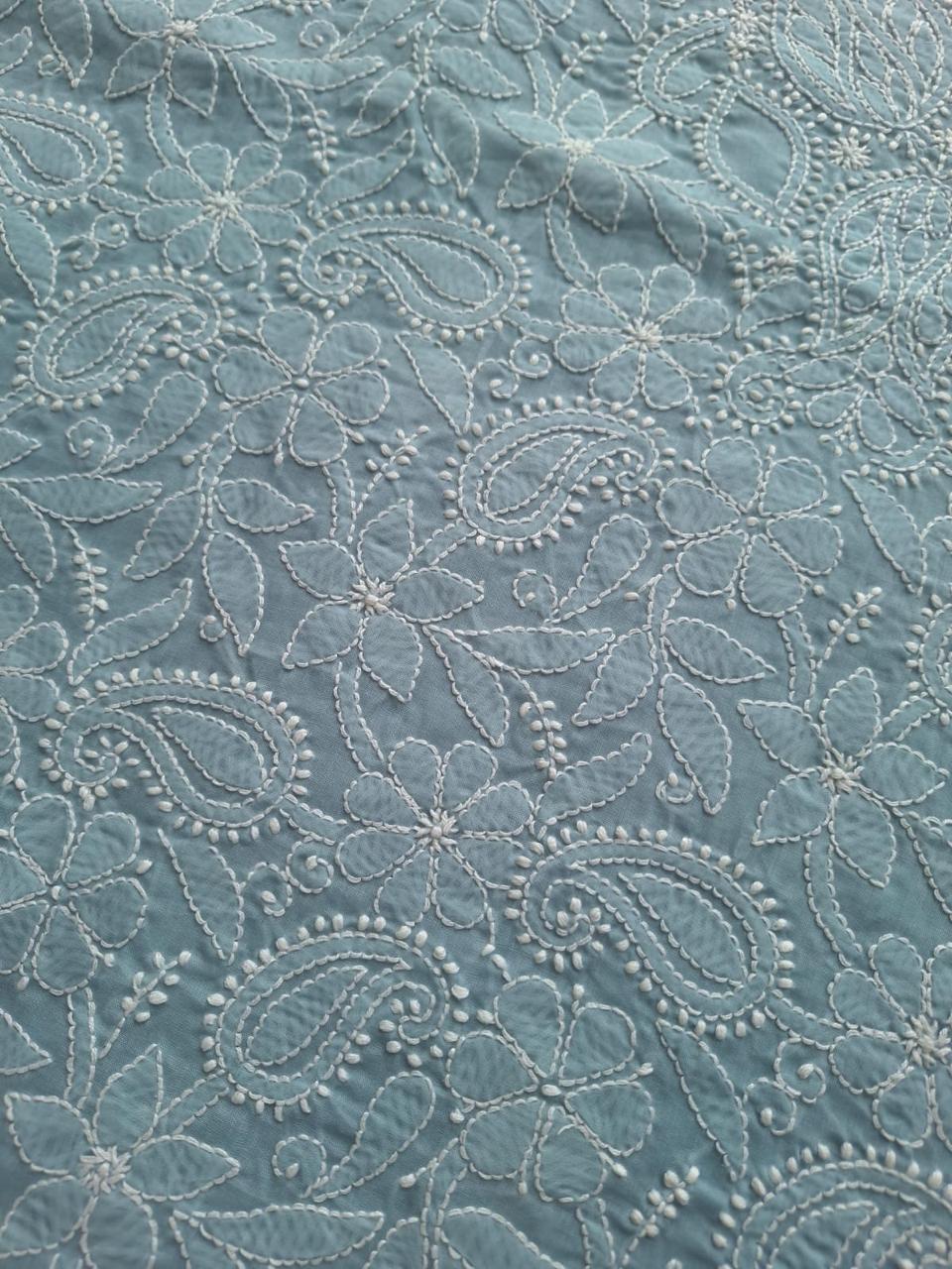 Grey Cotton Hand Embroidered kurta