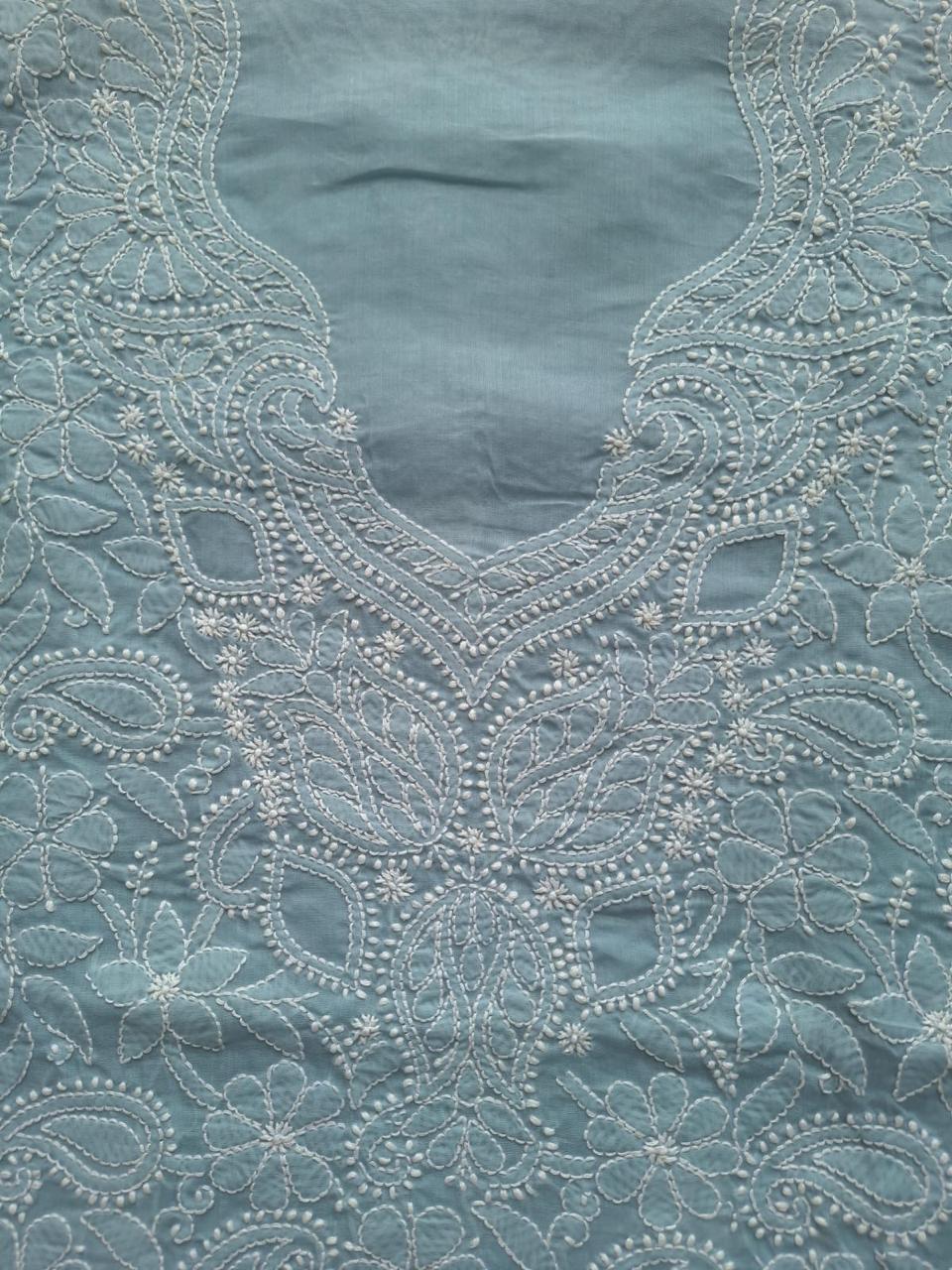 Grey Cotton Hand Embroidered kurta