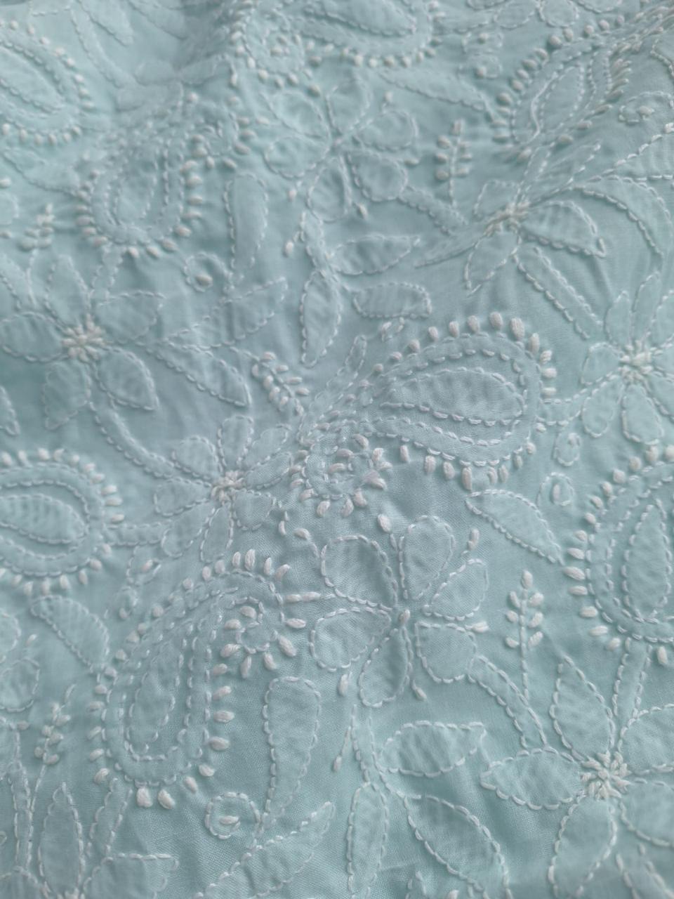 Pastel Se Green Hand embroidered kurta Material
