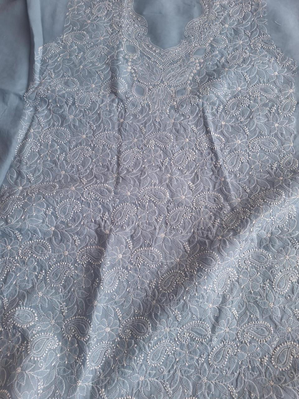 Light Grey Hand Embroidered Kurta Material