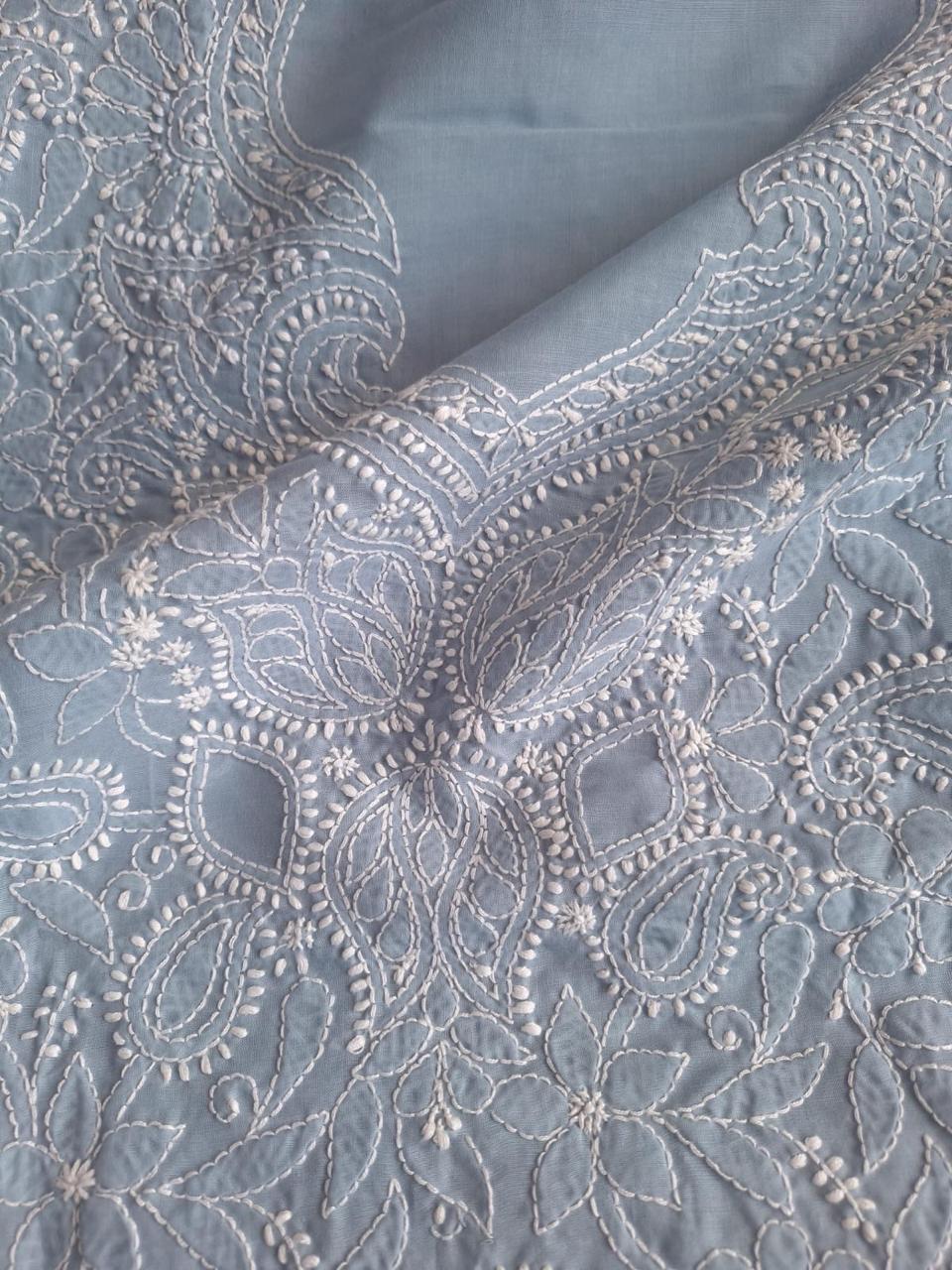 Light Grey Hand Embroidered Kurta Material