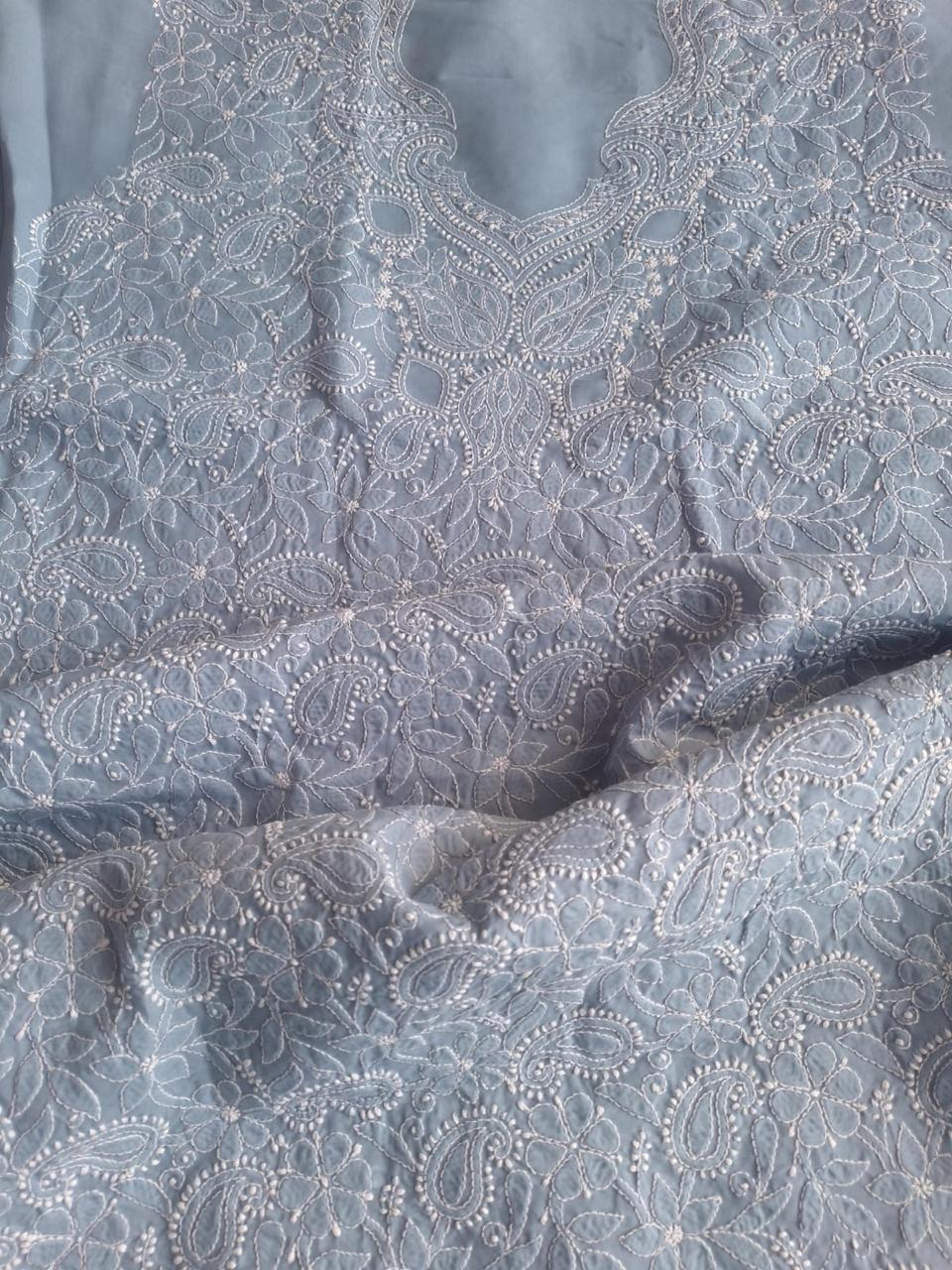 Light Grey Hand Embroidered Kurta Material