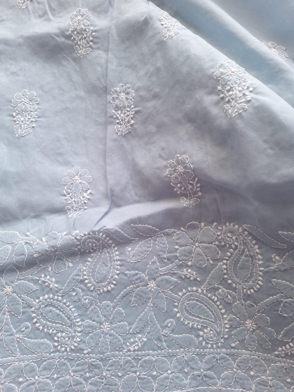 Light Grey Hand Embroidered Kurta Material