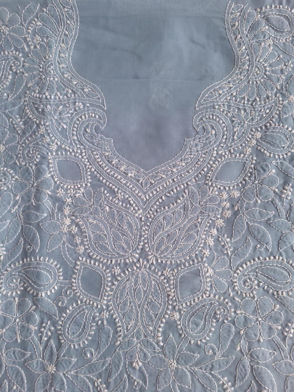 Light Grey Hand Embroidered Kurta Material