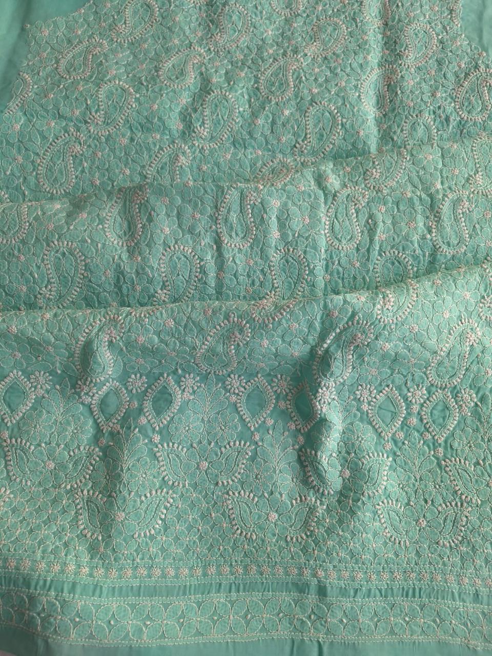 Sea Green Hand embroidered Kurta Fabric