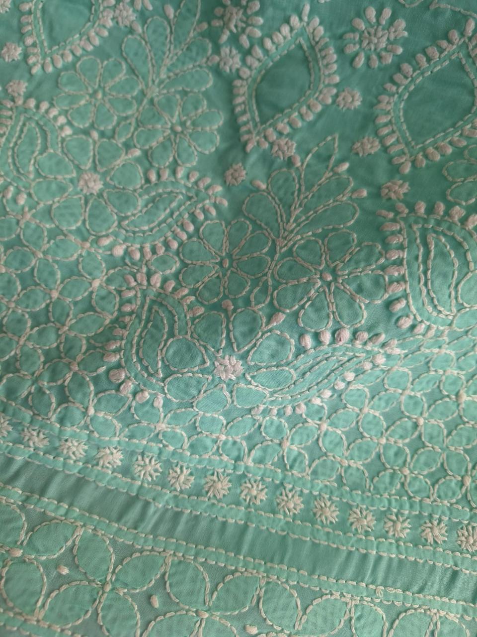 Sea Green Hand embroidered Kurta Fabric