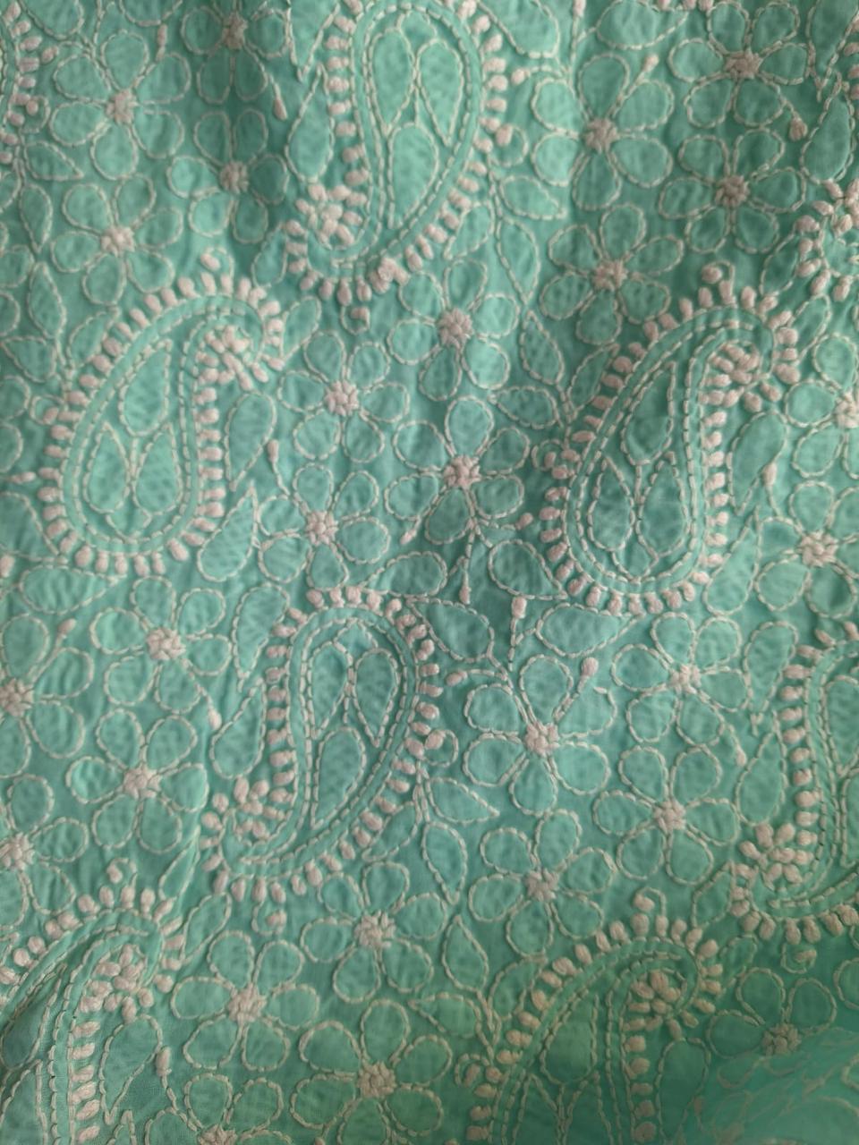 Sea Green Hand embroidered Kurta Fabric