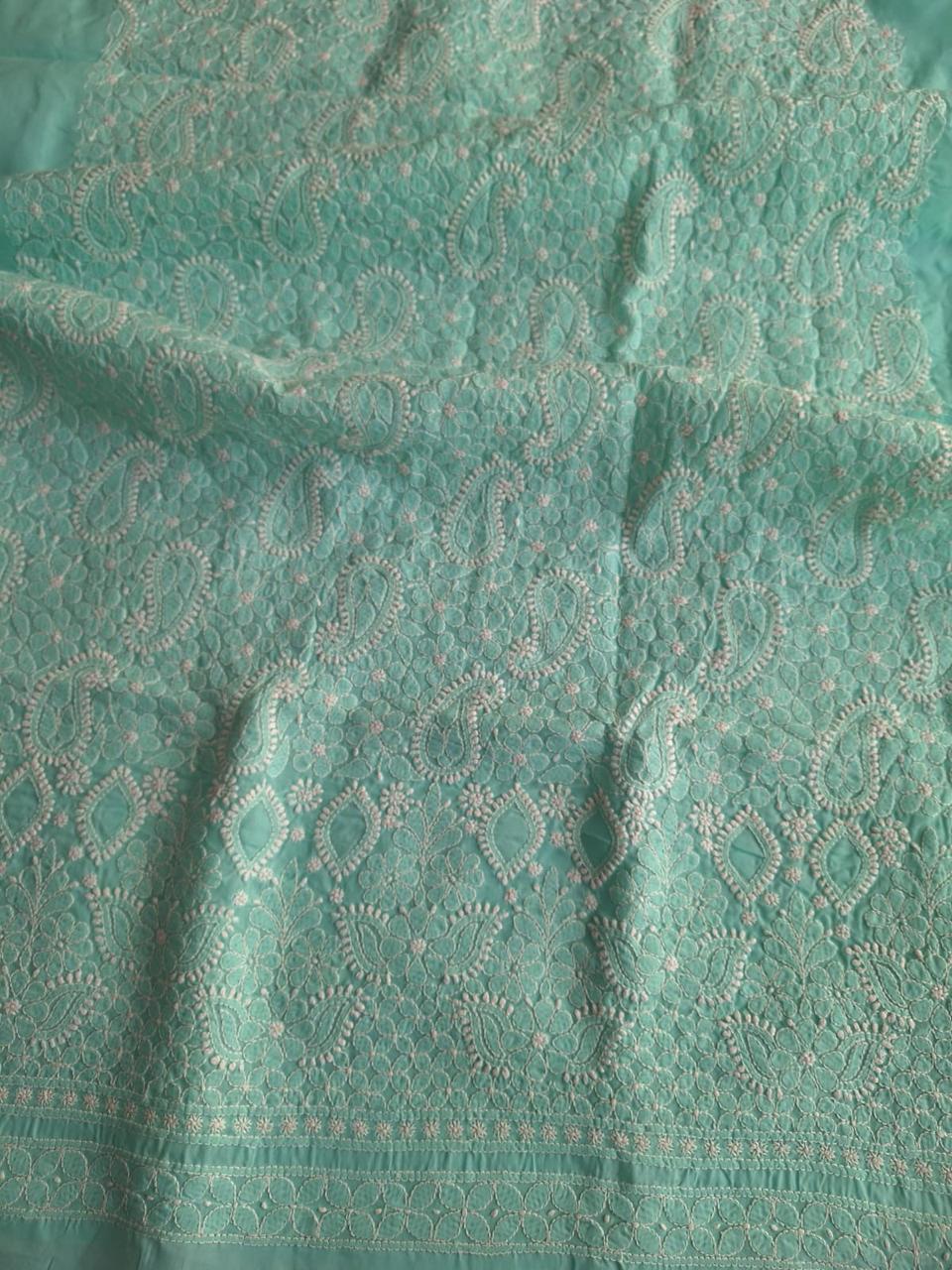 Sea Green Hand embroidered Kurta Fabric
