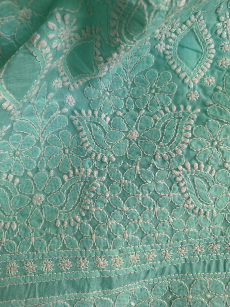 Sea Green Hand embroidered Kurta Fabric