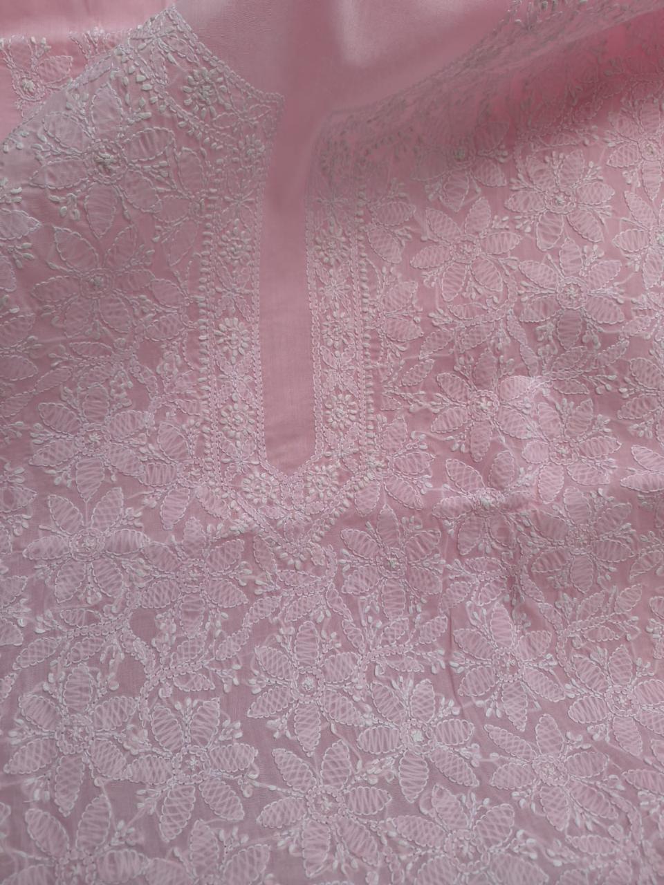 Pink Cotton Floral Jaalwork Kurta fabric