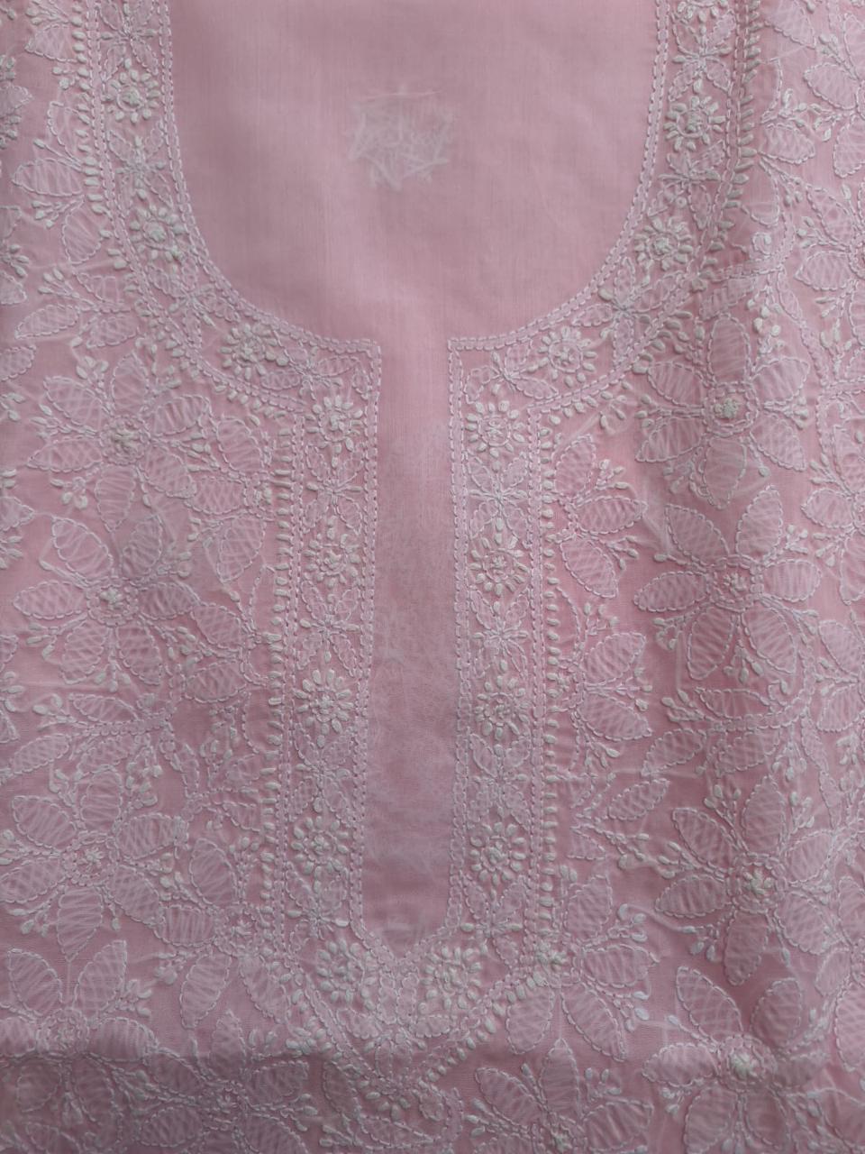 Pink Cotton Floral Jaalwork Kurta fabric