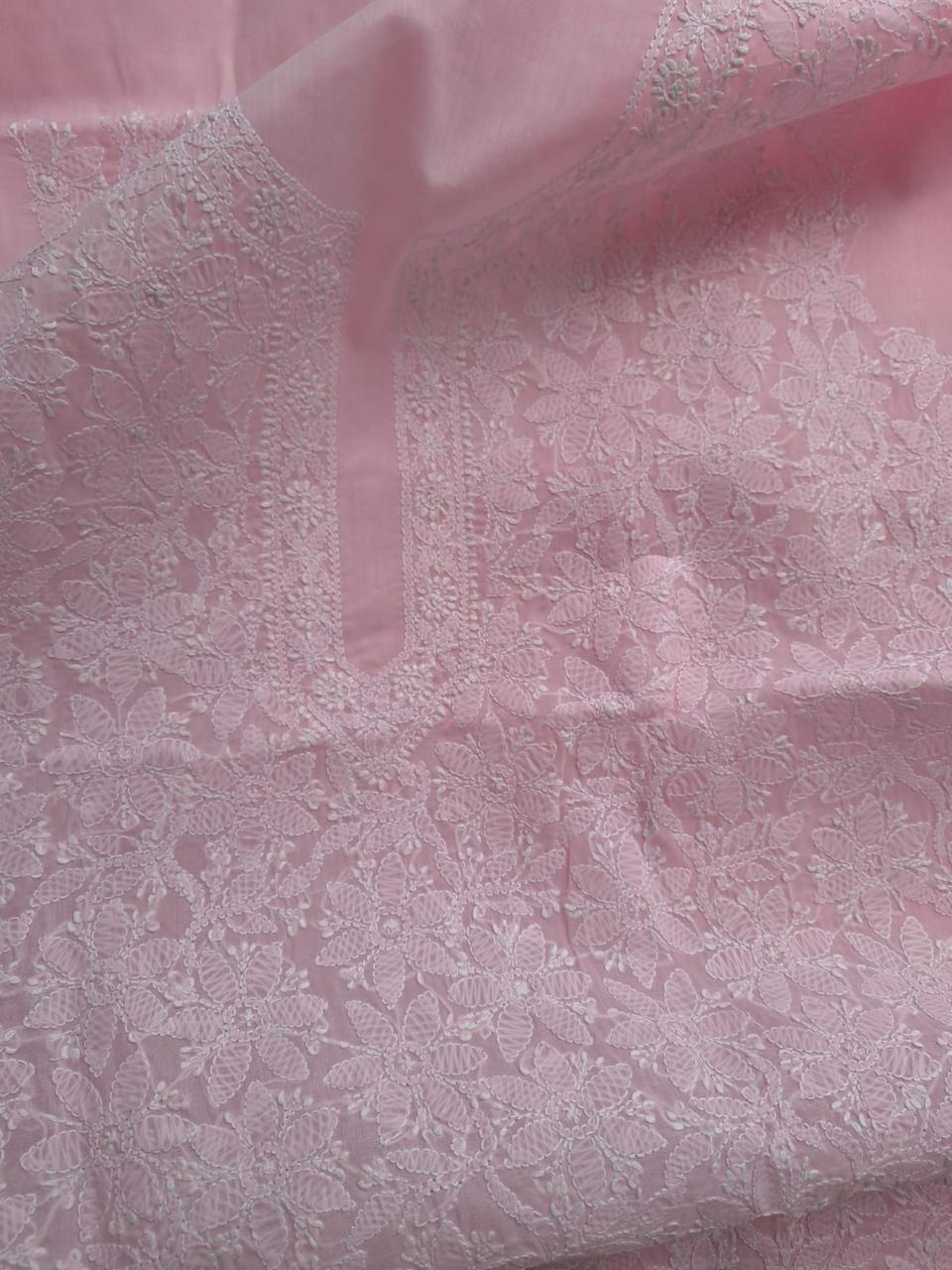Pink Cotton Floral Jaalwork Kurta fabric