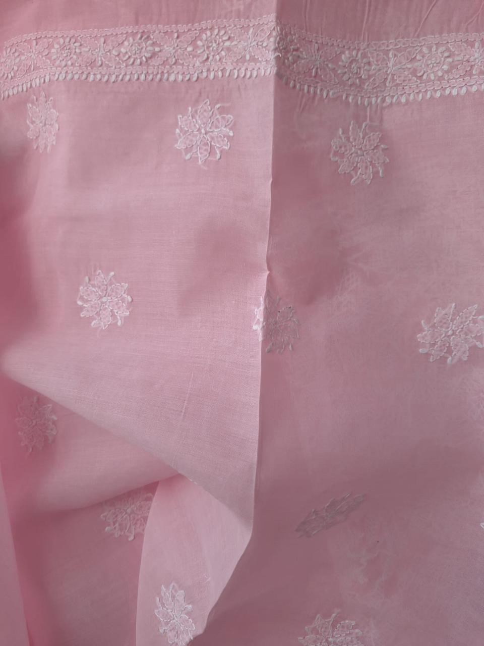 Pink Cotton Floral Jaalwork Kurta fabric