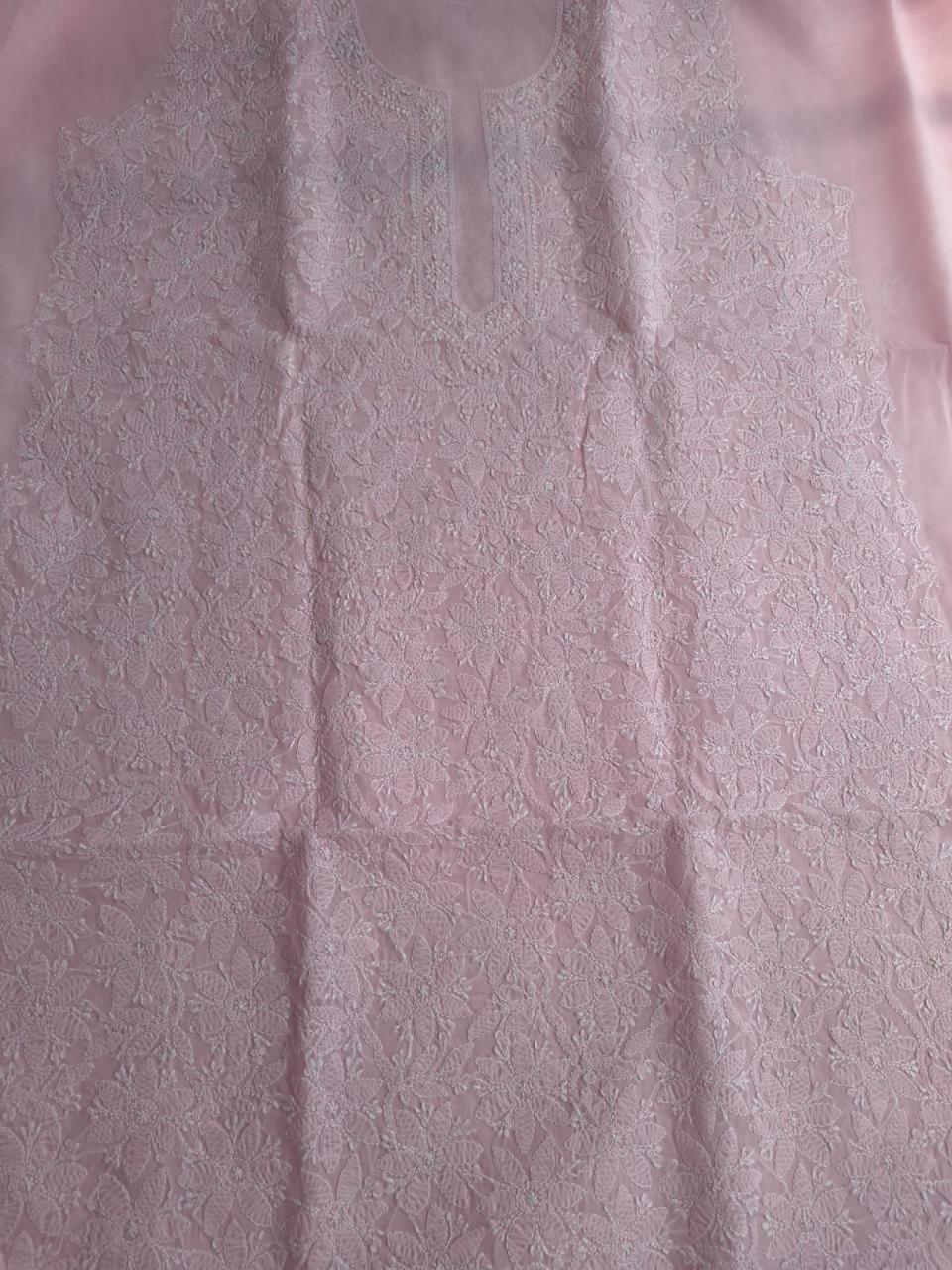 Pink Cotton Floral Jaalwork Kurta fabric