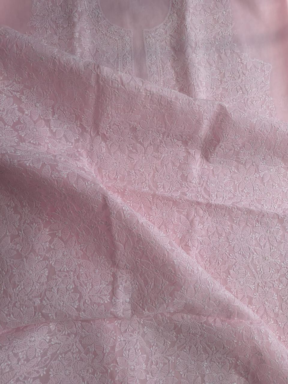 Pink Cotton Floral Jaalwork Kurta fabric