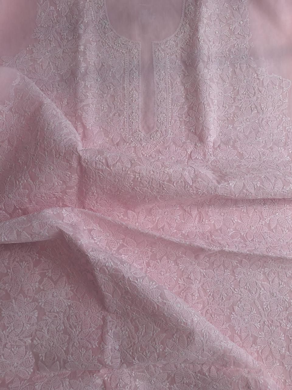 Pink Cotton Floral Jaalwork Kurta fabric