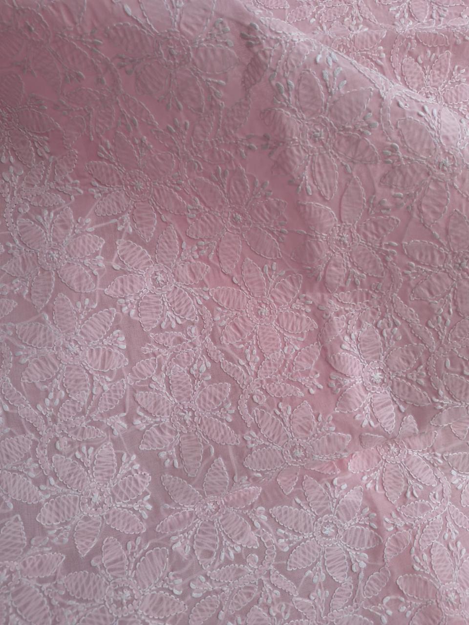 Pink Cotton Floral Jaalwork Kurta fabric