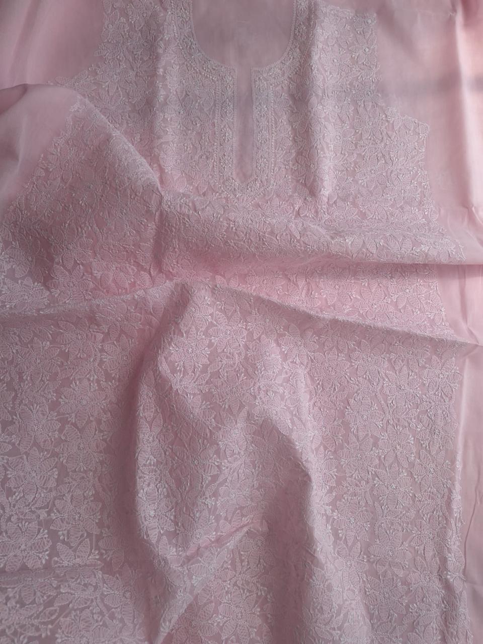 Pink Cotton Floral Jaalwork Kurta fabric