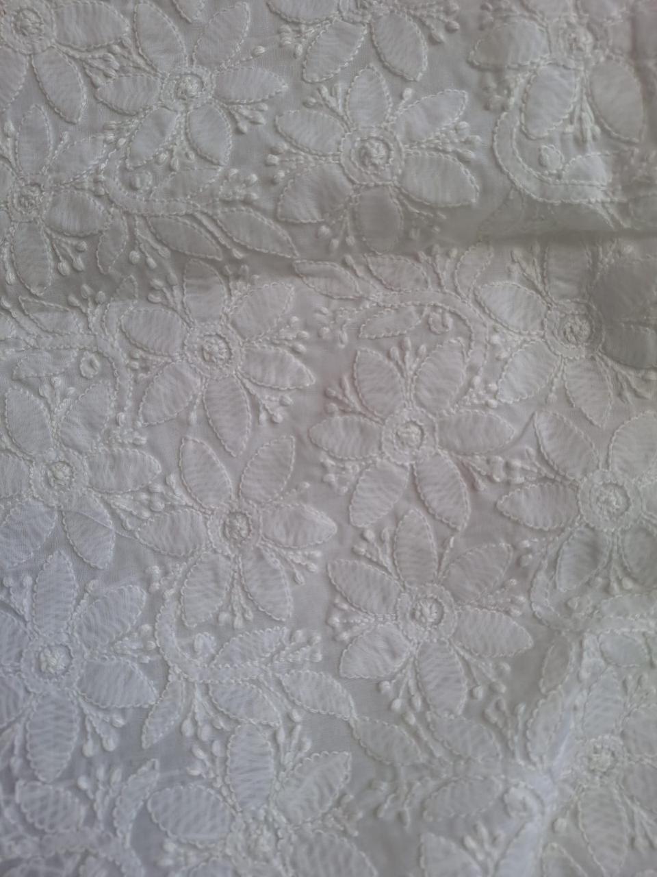 White cotton Floral jaalwork hand made kurta fabric
