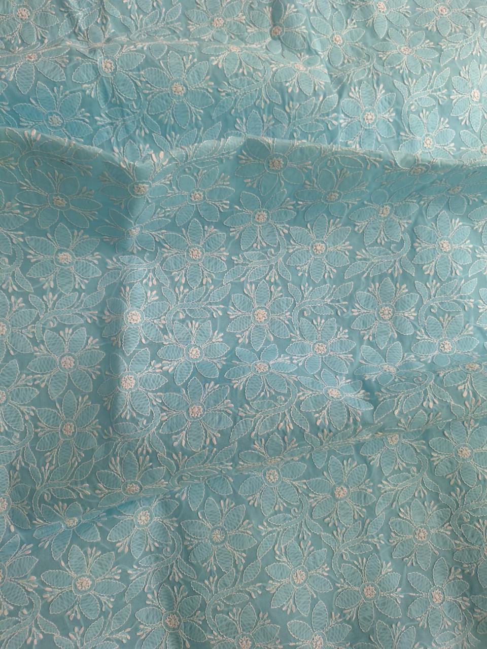 Sky Blue Cotton Floral jaalwork Handmade Kurta Fabric