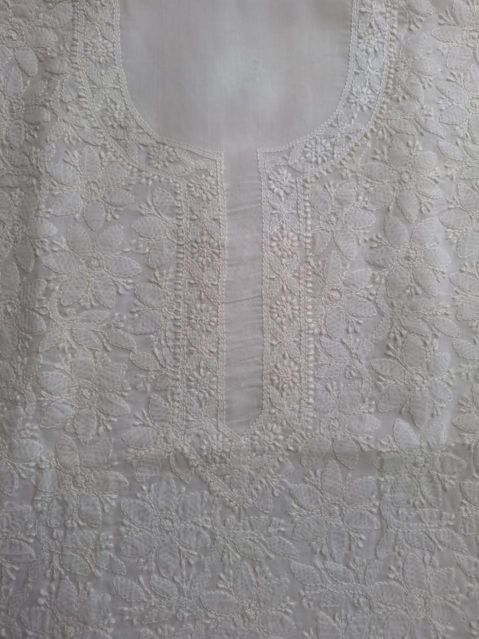 White cotton Floral jaalwork hand made kurta fabric