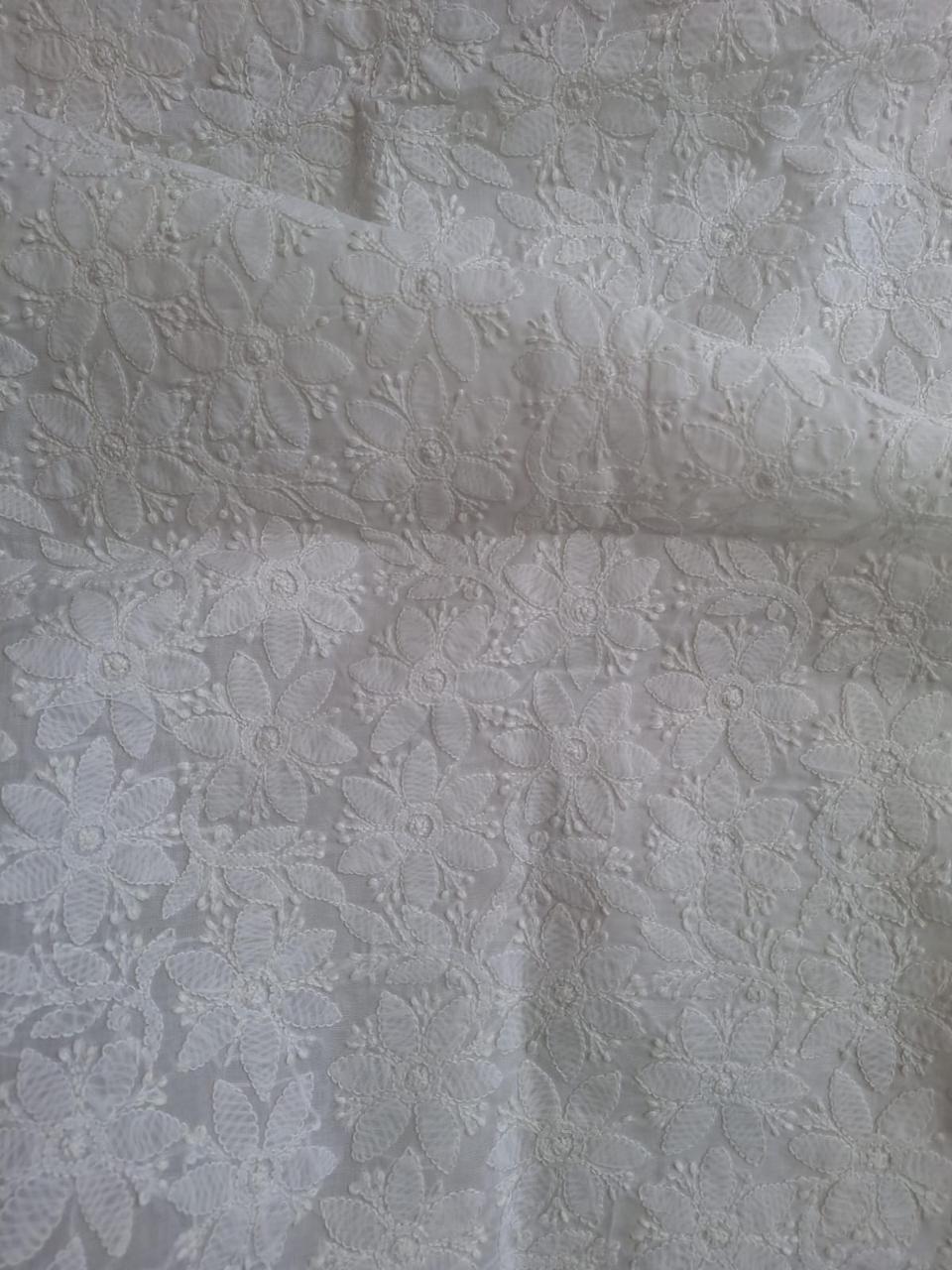 White cotton Floral jaalwork hand made kurta fabric