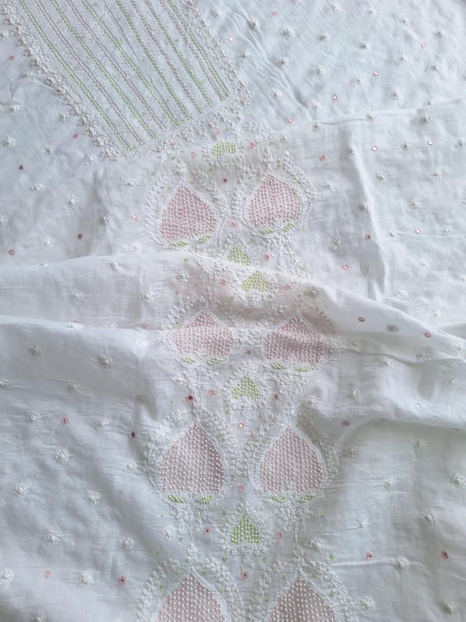 White Mul cotton Kurta with chikankari and pearl work
